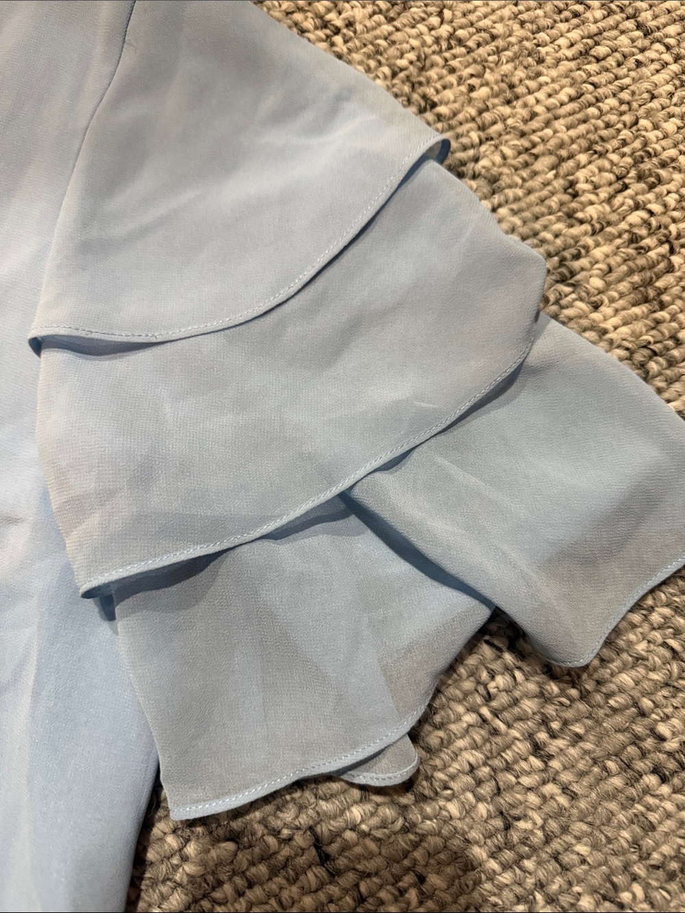 Calvin Klein Powder Blue V-Neck Ruffle Sleeve Top - Picture 4 of 5
